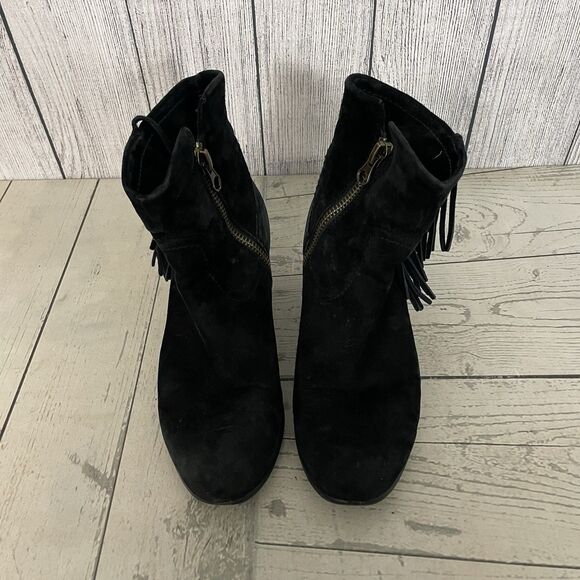 Sam Edelman Louie Boot Women US 10M Black Suede Fringe Ankle Side Zip Block Heel - Picture 2 of 9